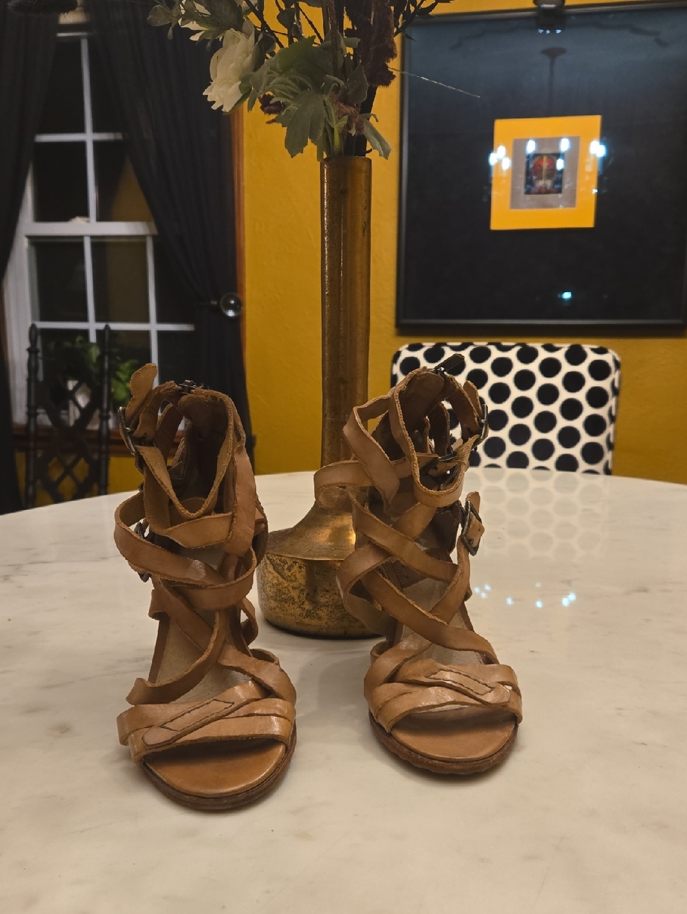 Frye Brown Leather Strappy High-Heel Sandals
